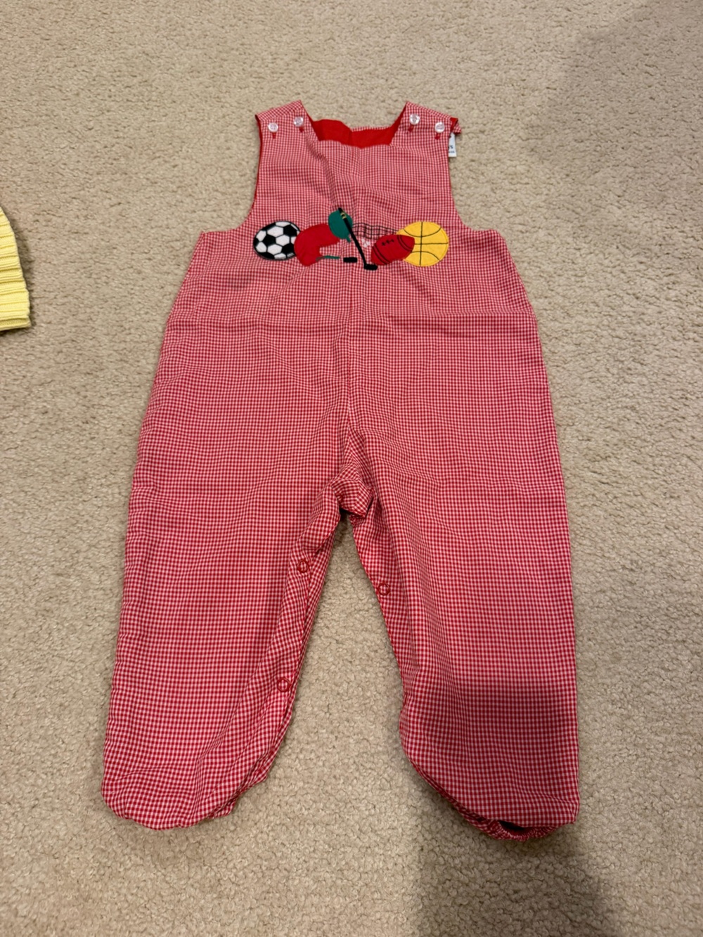 Red Gingham Kids One-Piece Bodysuit with Sports Applique